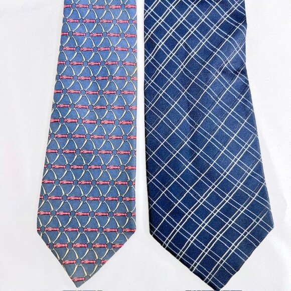 Set 2 Neckties: Hermès Geometric &  Mario Valentino +1 Burberry Handkerchief(51) - Picture 13 of 16